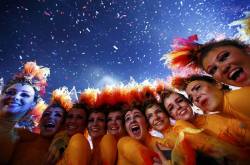 olympics365:   Performers pose after the end of the Closing Ceremony.