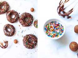 sweetoothgirl:    DEVIL’S FOOD CAKE DONUTS WITH RAINBOW SPRINKLES