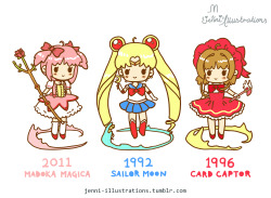 jenni-illustrations:  My 3 favourite Magical Girls of all time!!!!