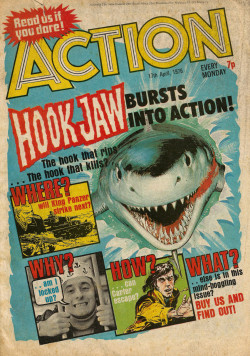Action comic, 17th April 1976 (IPC Magazines).From 30th Century Comics in London.“Action was a controversial weekly British anthology comic that was published by IPC Magazines, starting on 14 February 1976.Concerns over the comic&rsquo;s violent content