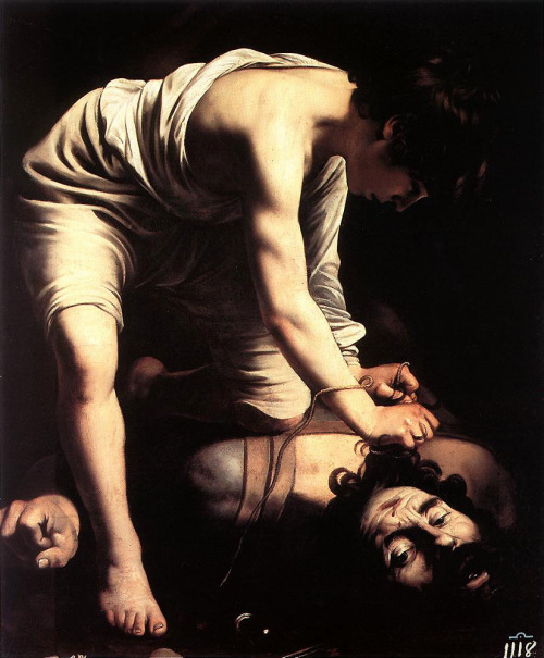 artist-caravaggio: David and Goliath, 1599, Caravaggio Medium: