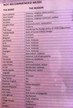 h00kisback:  mikefloyd:  List of band forbidden in Russia in