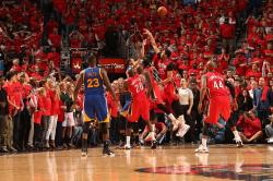 nba:    Stephen Curry of the Golden State Warriors makes a three