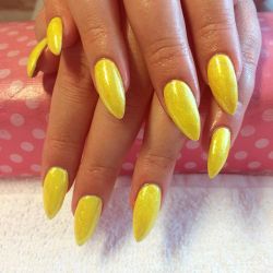 fancyacrylicnails:  ✨Summer Nails✨ Glittery yellow stiletto