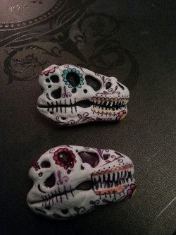 Dinosaur sugar skulls!  What do you guys think? This one is a T-Rex. Parasaurolophus is next!