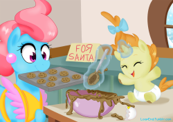 loopend:  Ms. Cake baking cookies for Santa Claus, with the help
