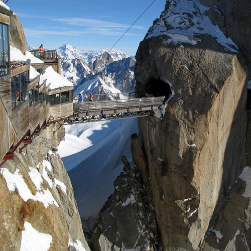 Acrophobics beware (the bridge from one of the world’s highest cable cars to the cafe on Aiguille du Midi in the French Alps)