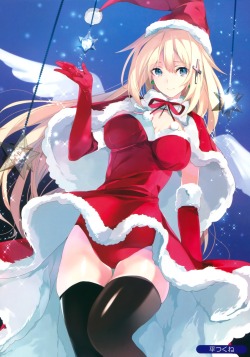 taira tsukune christmas dress pantsu tagme thighhighs wings |