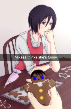 amayaokami:  Mikasa and Levi baked some gingerbread men :3 