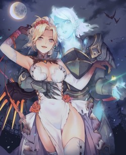 pharah-art: Halloween Pharmercy by skidmatic original source: