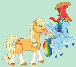 arcticwaters:a recent commission of applejack, rainbow, and their