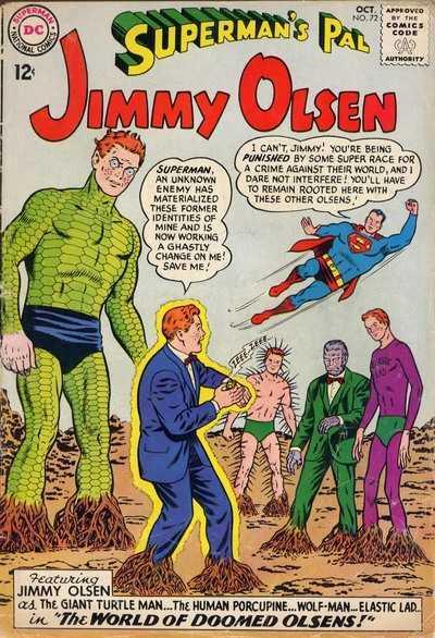 Jimmy Olsen He is my fave superhero character purely for the amount of TF shenanigans he seems to end up in! Just a few comic covers I had saved on my hardrive