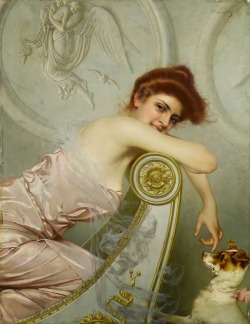artbeautypaintings:  A young lady with a small dog - Vittorio