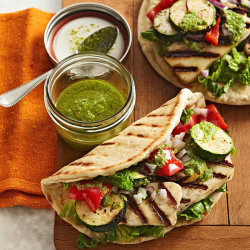 bhgfood:  Pesto Veggie Gyro: Use fresh summer veggies to make