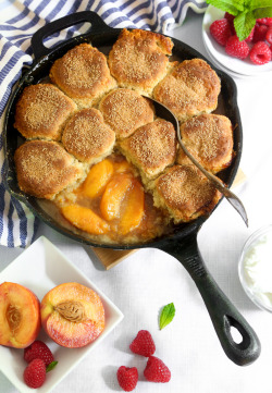 yummyinmytumbly:  Skillet Peach Cobbler with Biscuit Crust