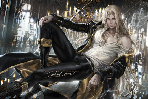 sakimichan:   painting more Alucard  pinup from CastlevaniaNetflix