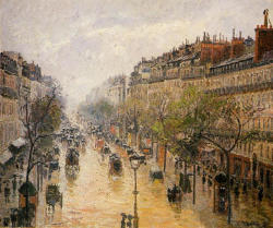 artist-pissarro:Boulevard Montmartre Spring Rain, Camille Pissarro