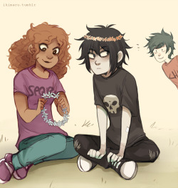  Anon: Hazel making Nico a flower crown and Percy is amused?