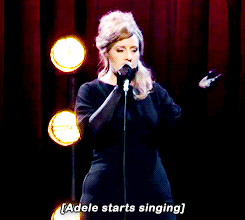 stana-katic:  Adele disguised as Jenny sings to other “Adeles”