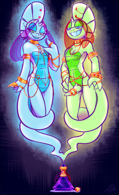 dragons-and-pronz-sketches:  Genie twins~I am in love with this