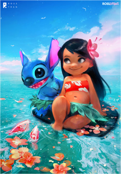 rossdraws:  Here’s the final painting of Lilo and Stitch from
