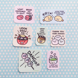 mis0happy:  Japanese Food Pun stickers are now available in my