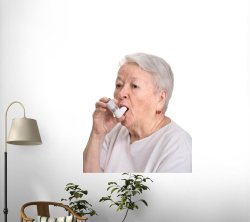 amazon:  New room aesthetic: Senior Woman with Asthma Inhaler