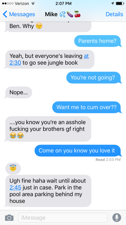 cheatingteenslut:  WELP, I just fucked my boyfriendâ€™s brother on my parentsâ€™ bedâ€¦ I was sitting at home today watching TV with my brother and sister while my parents got ready to take them to the movies when my boyfriendâ€™s brother Mike texted