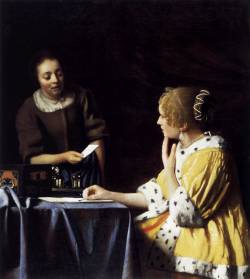 Johannes Vermeer (1632 - 1675), Lady with her Maidservant holding