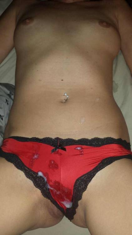 Best panties to cum on, hands down!  mygfspanties68:  I love her red panties. I love Cumming on them even more.