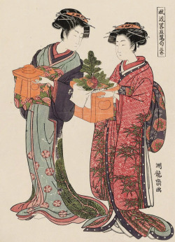 thekimonogallery:  Celebrations for the first month.  Ukiyo-e woodblock print, about 1776-82, Japan, by artist Isodo Koryusai 