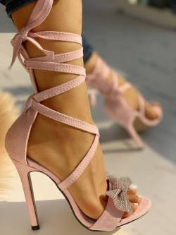myfantasycorner: Glitter Bow Crisscross Thin Heeled Sandals