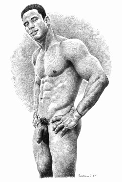 douglassimonson:  Big Brazilian, male-nude pencil drawing by