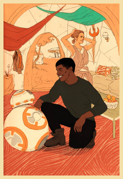 katbennet:  Finn, Rey, and BB-8 bein happy in a cute lil hut-home