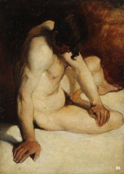 Male Nude Study. William Etty. British. 1787-1849. oil /cardboard.