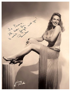 Peaches Strange     (aka. Mildred Strange) Vintage 40&rsquo;s-era promo photo personalized:  “To Pearce  — It&rsquo;s been fun,&ndash; I won&rsquo;t forget, will you?…  — Peaches ”..