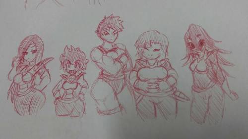 nikohdoodles:Late Carmessi’s birthday doodle that i never made anpropee pic of. Saiyan ladies Dino sisters (plus mama Sewer) Ex-Core’s Kureha  Finn, Blair and figures Ailin