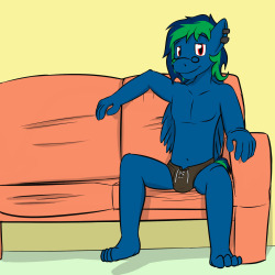 Crunchy modeling a pair of drawstring briefs.