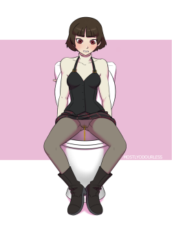 Commission of Makoto from Persona 5 on the toilet.Character is