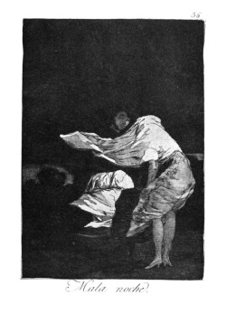artist-goya:  Bad night, Francisco GoyaMedium: etching,paperhttps://www.wikiart.org/en/francisco-goya/bad-night-1799