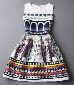 eclecticpandas:  retro city print dress