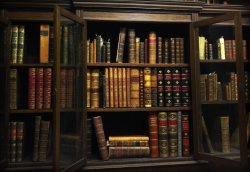 michaelmoonsbookshop:  old books in glass cases - protected from