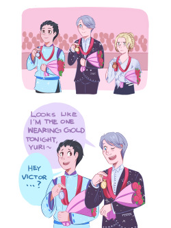 peppergingin: Victor subsequently lies on the ice after the medal