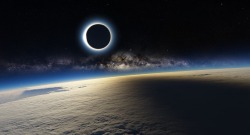 freedying:   zoomine:  Solar Eclipse and Milky Way seen from