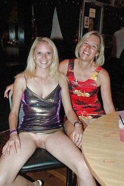 beachdancer:  mother and daughter flashing their shaved pussies