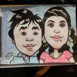 Caricature of a mother and son.  Haha,  funny when people find