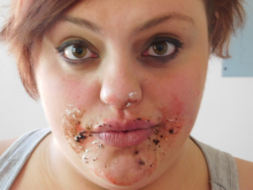 snotbowst1991:  hamgasmicallyfat:  Released my inner hog today on some delicious sweets & had a great time doin’ it! Aww, I love how my face looks covered in cake! ;)(video coming soon)  Ugh that face is too cute. Also that second pic gives me Harley