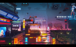 chillxpanic:  Night or Day Cyberpunk?  More art by TheFearMaster