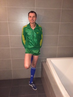 vintageboyshorts:  More of a friend of me in satin nylon shorts and matching green Adidas jacket 