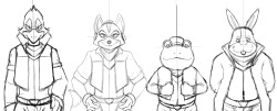 Rough “Visual Novel Style” sprite sketches of the Star Fox